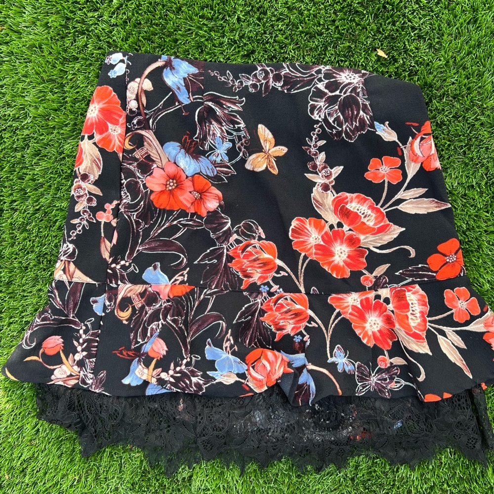 Who What Wear Pink and Orange Asymmetrical Mini Skirt